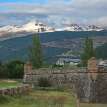 Fortress Ciudadela de Jaca with mountains of the southwestern Pyrenees